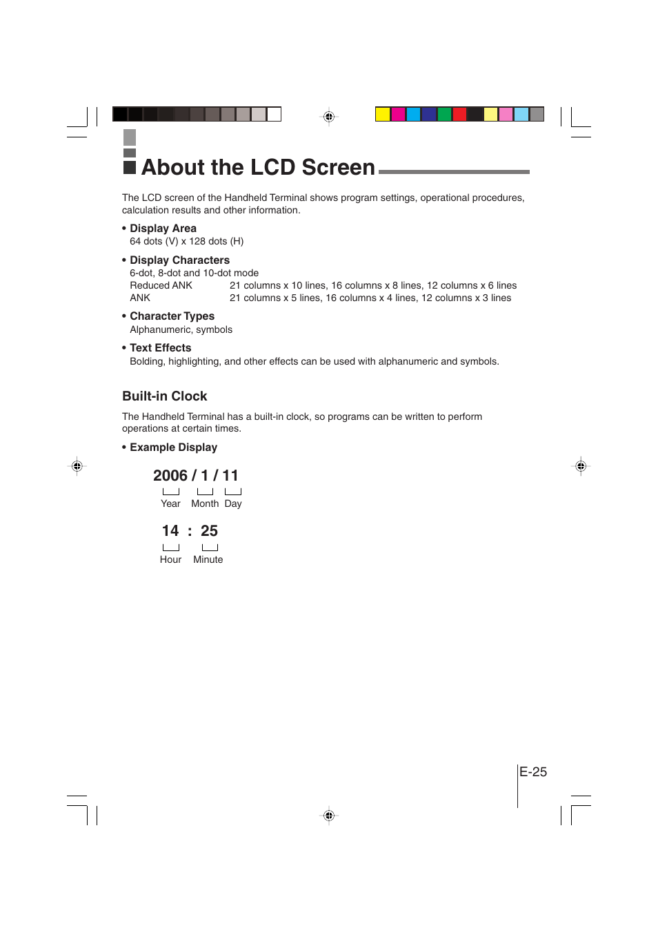 About the lcd screen | Casio DT-930 User Manual | Page 25 / 68