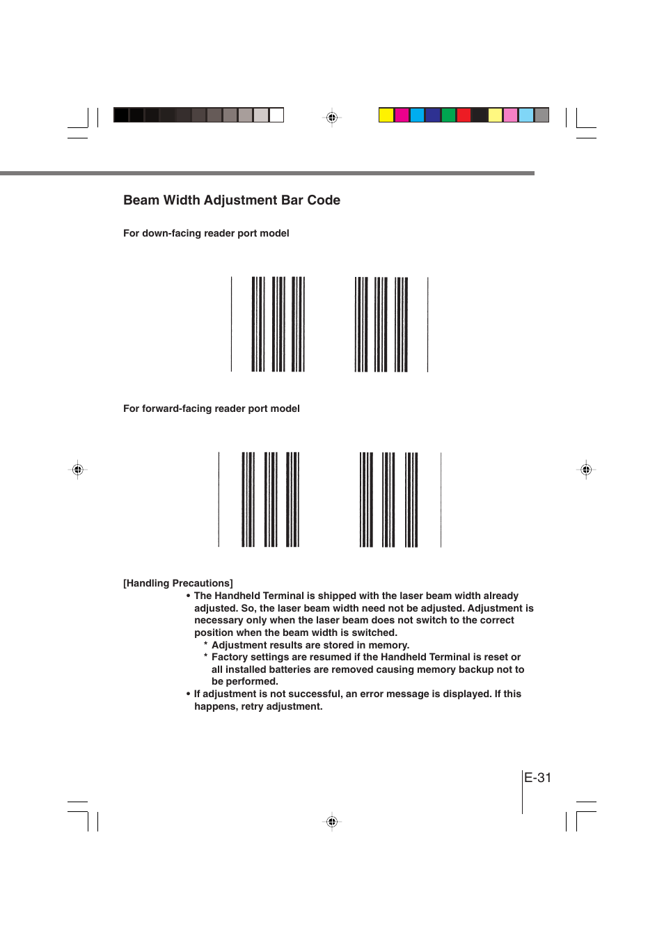 E-31 beam width adjustment bar code | Casio DT-930 User Manual | Page 31 / 68