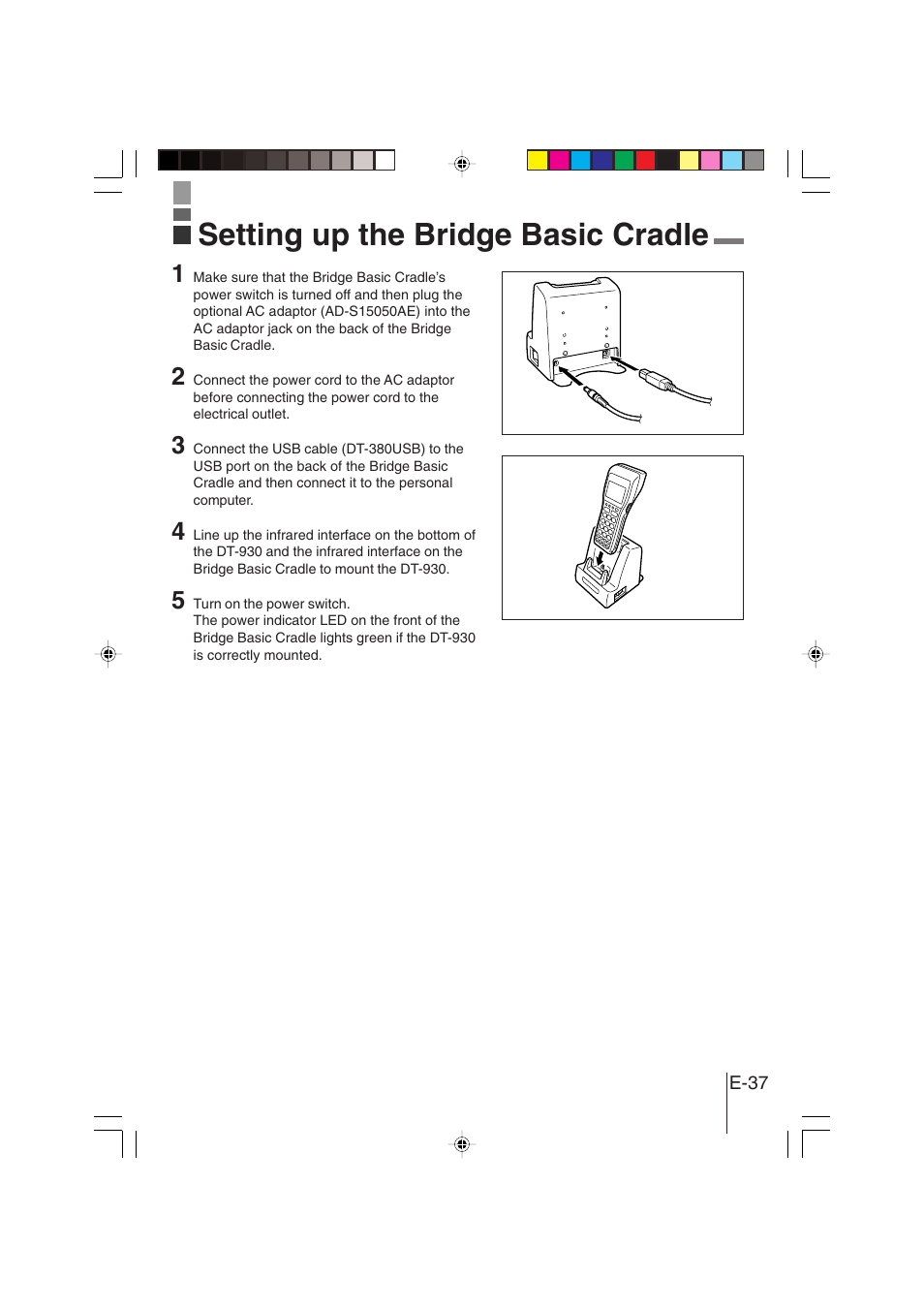 Setting up the bridge basic cradle | Casio DT-930 User Manual | Page 37 / 68