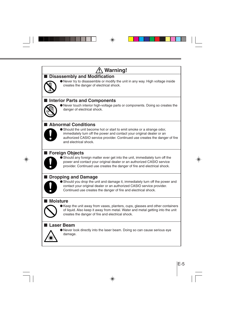 Warning | Casio DT-930 User Manual | Page 5 / 68