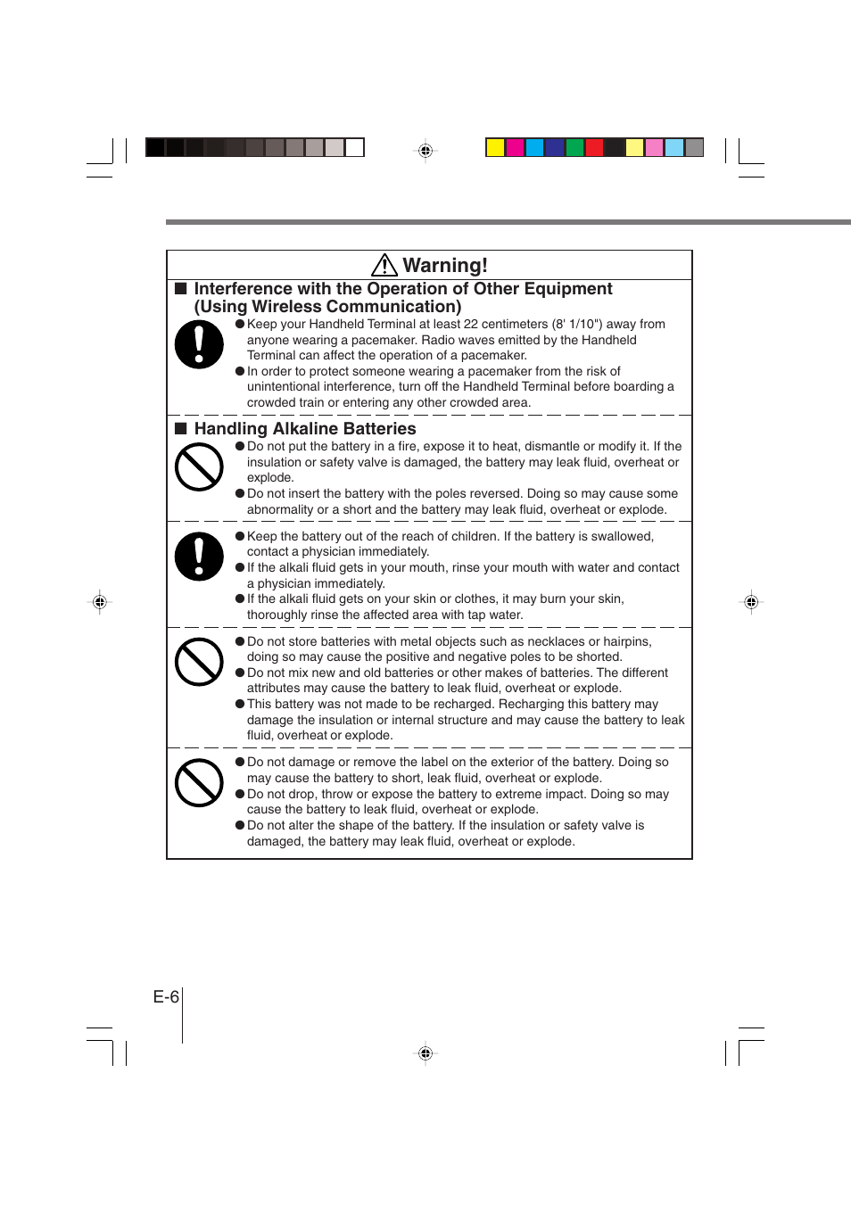 Warning, Handling alkaline batteries | Casio DT-930 User Manual | Page 6 / 68