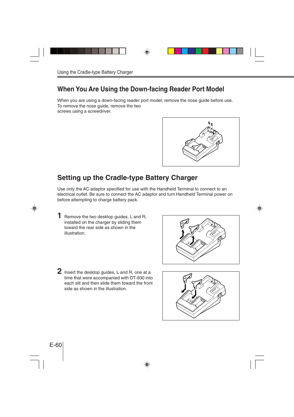 Setting up the cradle-type battery charger | Casio DT-930 User Manual | Page 60 / 68