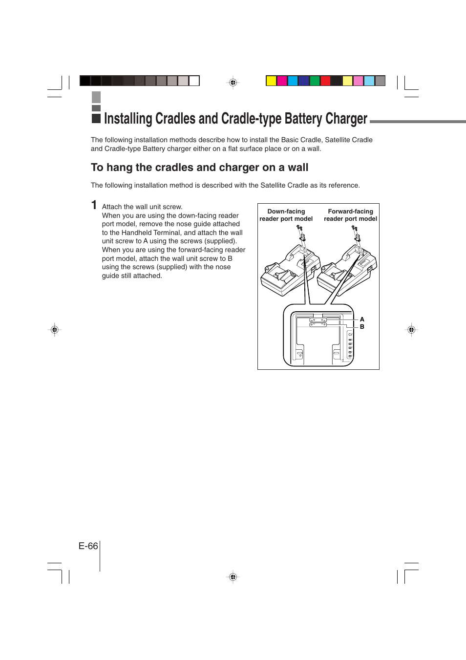 Installing cradles and cradle-type battery charger, E-66 | Casio DT-930 User Manual | Page 66 / 68