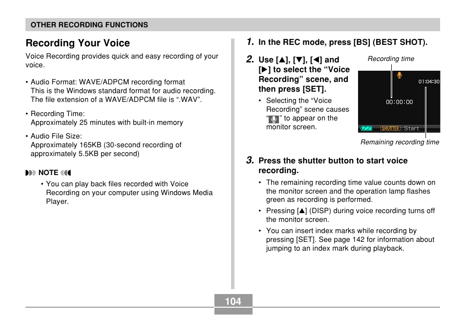 Recording your voice | Casio EX-S500 User Manual | Page 104 / 235