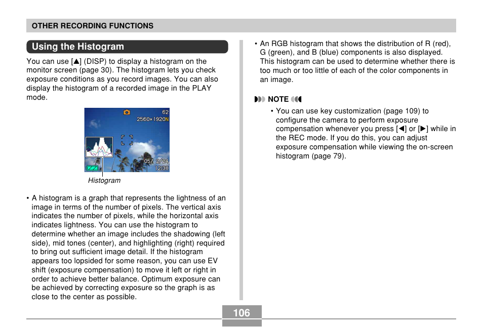 Using the histogram | Casio EX-S500 User Manual | Page 106 / 235