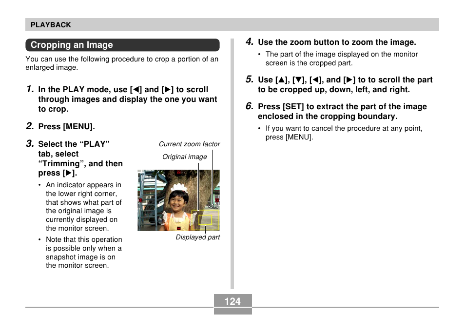 Cropping an image | Casio EX-S500 User Manual | Page 124 / 235