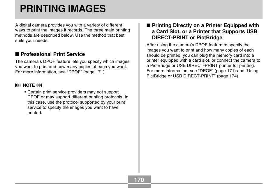 Printing images | Casio EX-S500 User Manual | Page 170 / 235