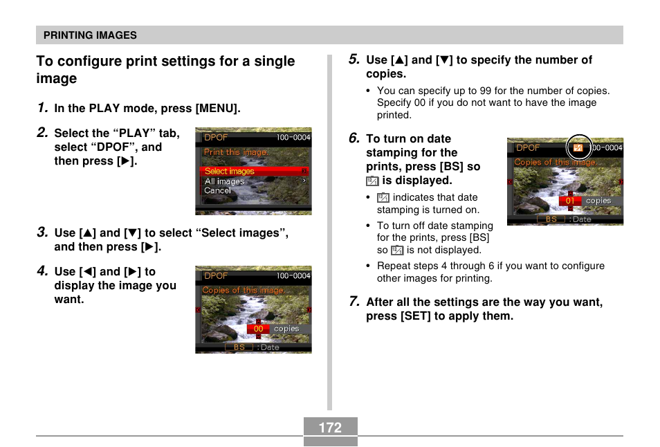 To configure print settings for a single image | Casio EX-S500 User Manual | Page 172 / 235