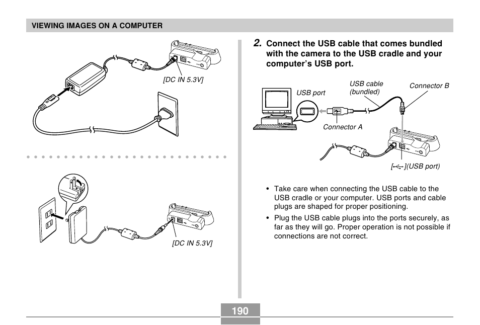 Viewing images on a computer, Dc in 5.3v | Casio EX-S500 User Manual | Page 190 / 235