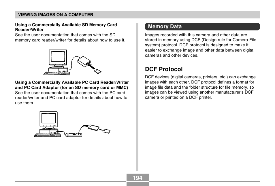 Memory data, Dcf protocol | Casio EX-S500 User Manual | Page 194 / 235