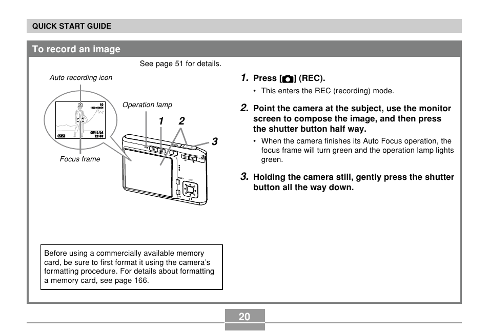 To record an image, Press [ ] (rec) | Casio EX-S500 User Manual | Page 20 / 235