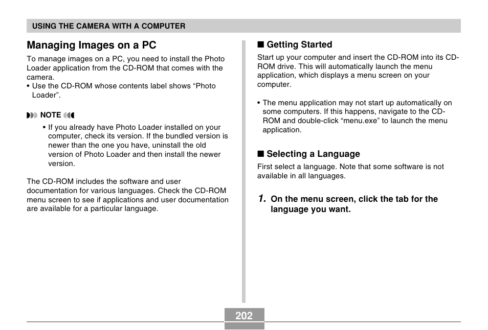 Managing images on a pc, 202 managing images on a pc | Casio EX-S500 User Manual | Page 202 / 235