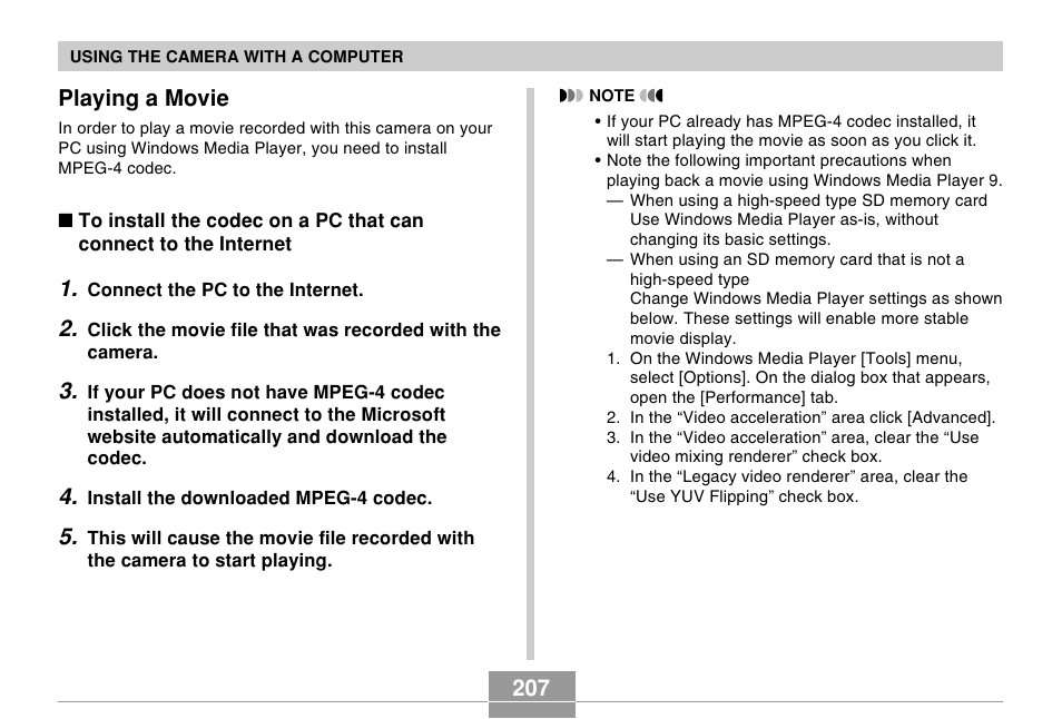 Playing a movie, 207 playing a movie | Casio EX-S500 User Manual | Page 207 / 235