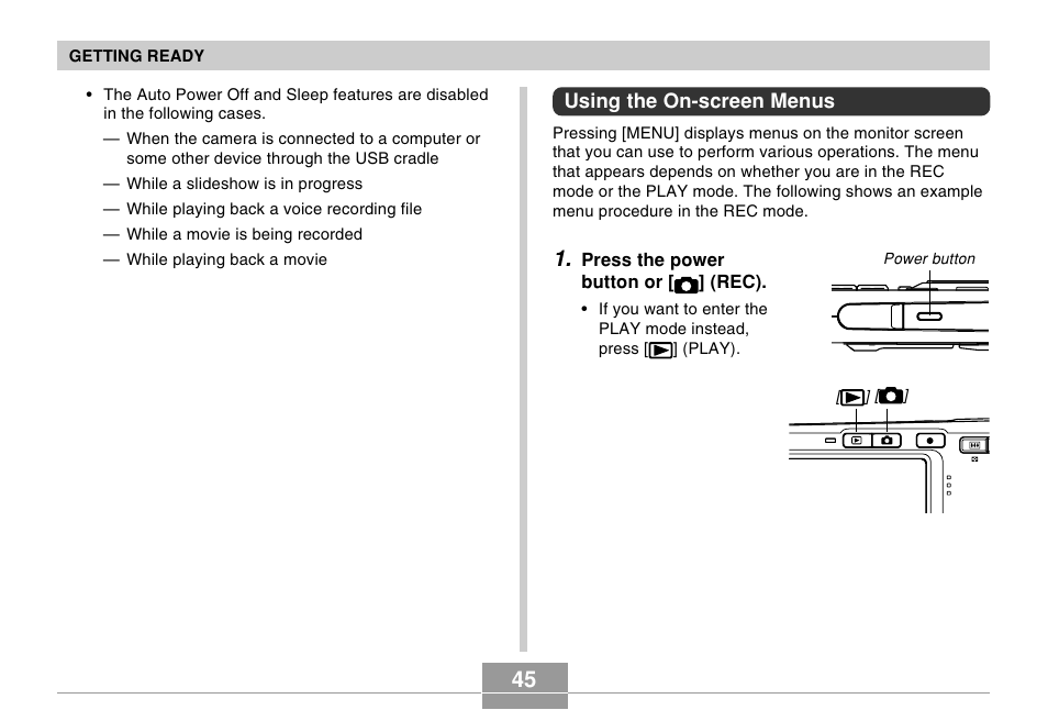 Using the on-screen menus | Casio EX-S500 User Manual | Page 45 / 235