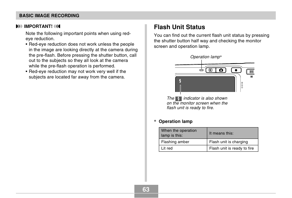 Flash unit status | Casio EX-S500 User Manual | Page 63 / 235