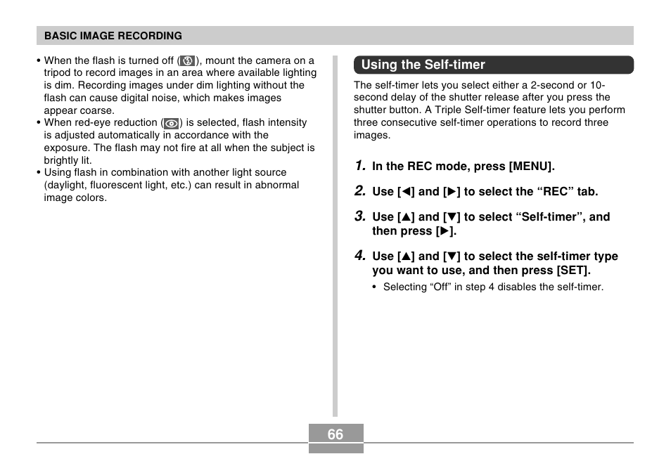 Using the self-timer | Casio EX-S500 User Manual | Page 66 / 235