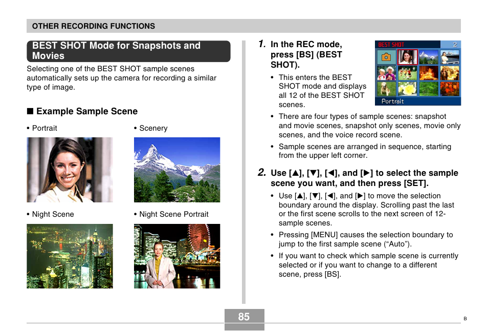 Best shot mode for snapshots and movies | Casio EX-S500 User Manual | Page 85 / 235