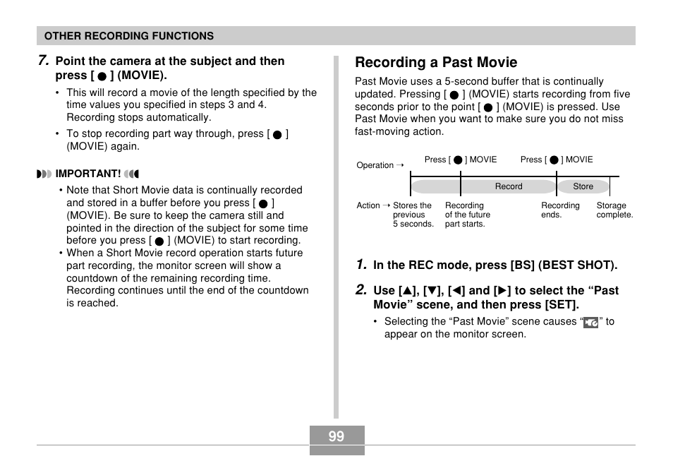 Recording a past movie | Casio EX-S500 User Manual | Page 99 / 235