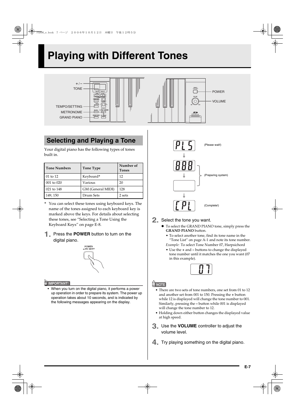 Playing with different tones, Selecting and playing a tone | Casio PX-800 User Manual | Page 11 / 53