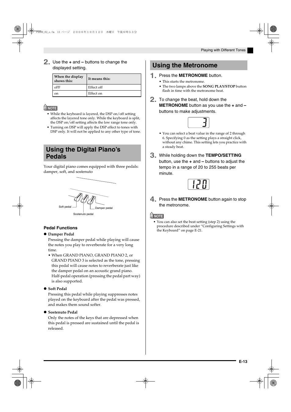 Using the digital piano’s pedals, Using the metronome | Casio PX-800 User Manual | Page 17 / 53