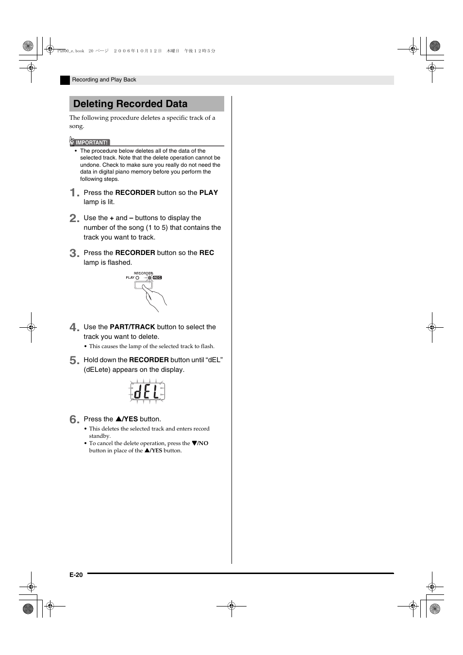 Deleting recorded data | Casio PX-800 User Manual | Page 24 / 53