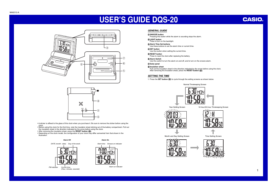 Casio DQS-20 User Manual | 2 pages