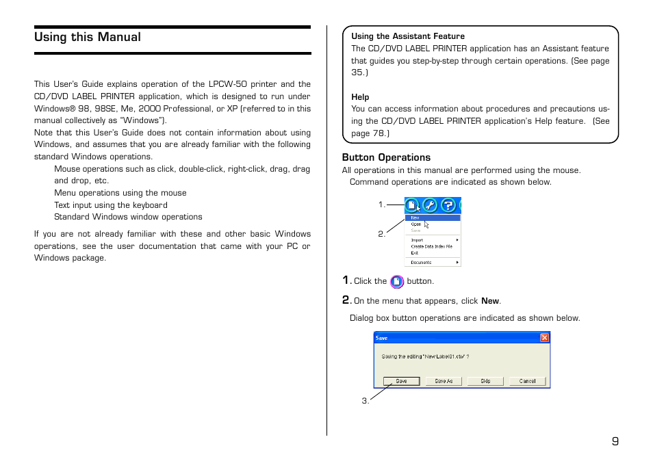 Using this manual, Button operations | Casio LPCW-50 User Manual | Page 10 / 85