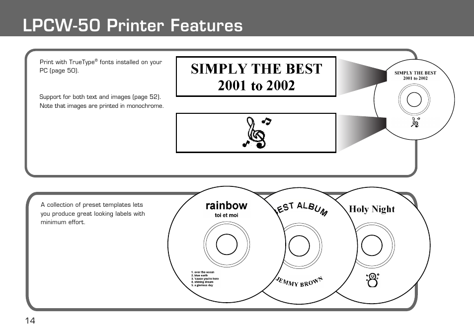 Lpcw-50 printer features | Casio LPCW-50 User Manual | Page 15 / 85