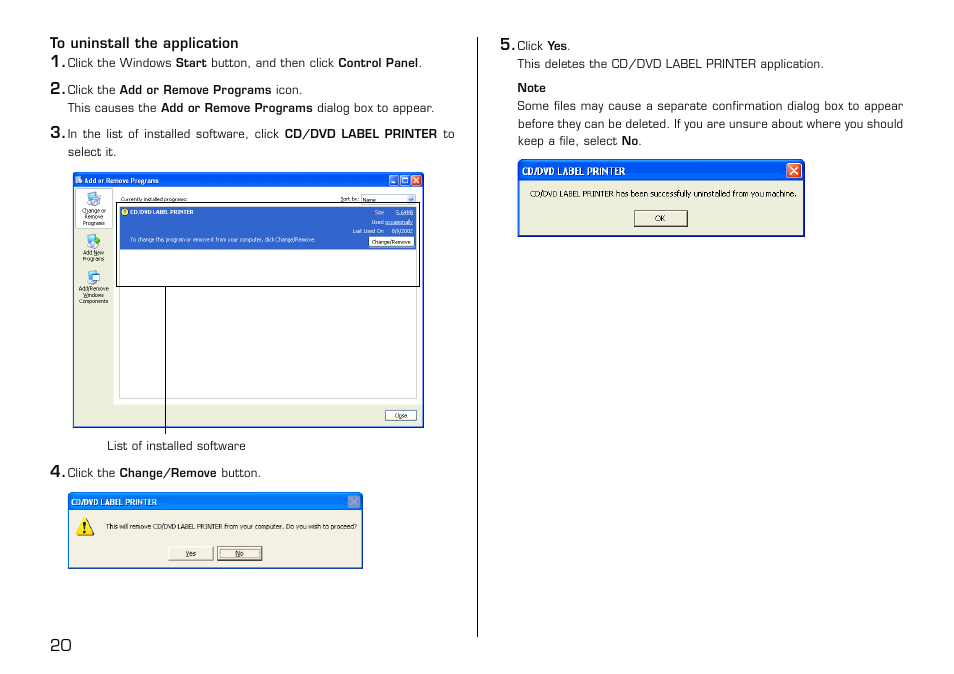 To uninstall the application | Casio LPCW-50 User Manual | Page 21 / 85