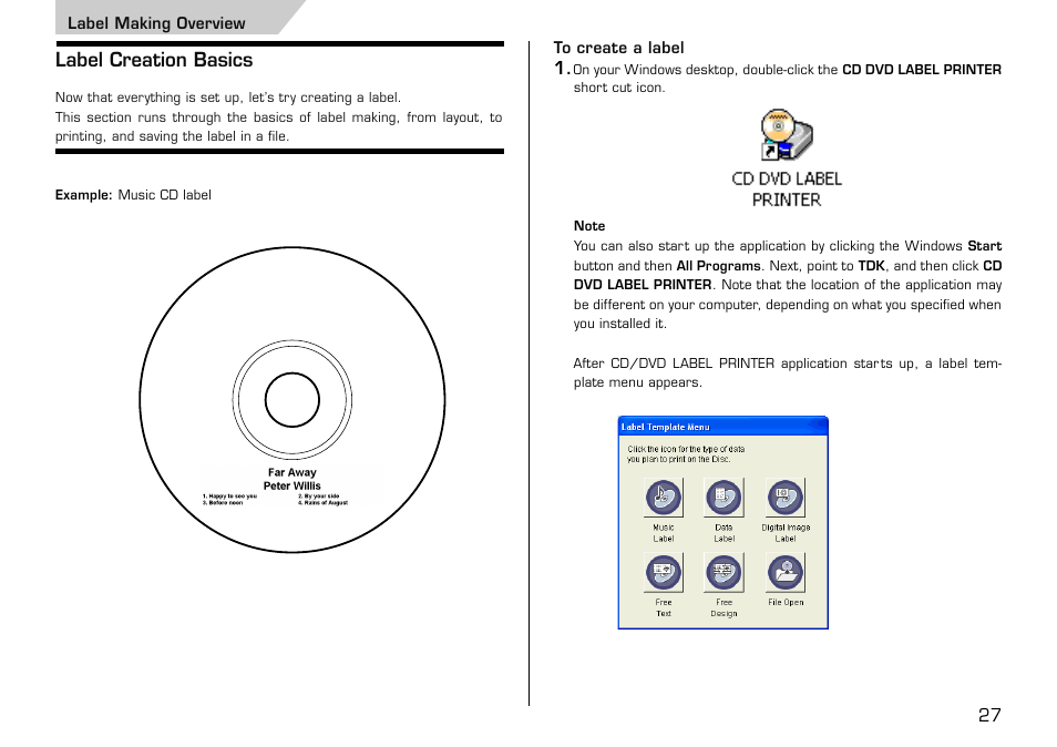 Label making overview, Label creation basics, To create a label | Casio LPCW-50 User Manual | Page 28 / 85