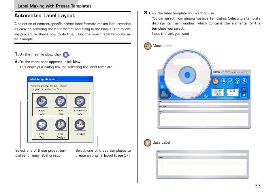 Label making with preset templates, Automated label layout | Casio LPCW-50 User Manual | Page 34 / 85