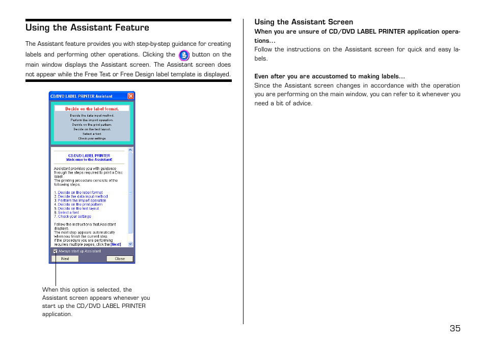 Using the assistant feature, Using the assistant screen | Casio LPCW-50 User Manual | Page 36 / 85