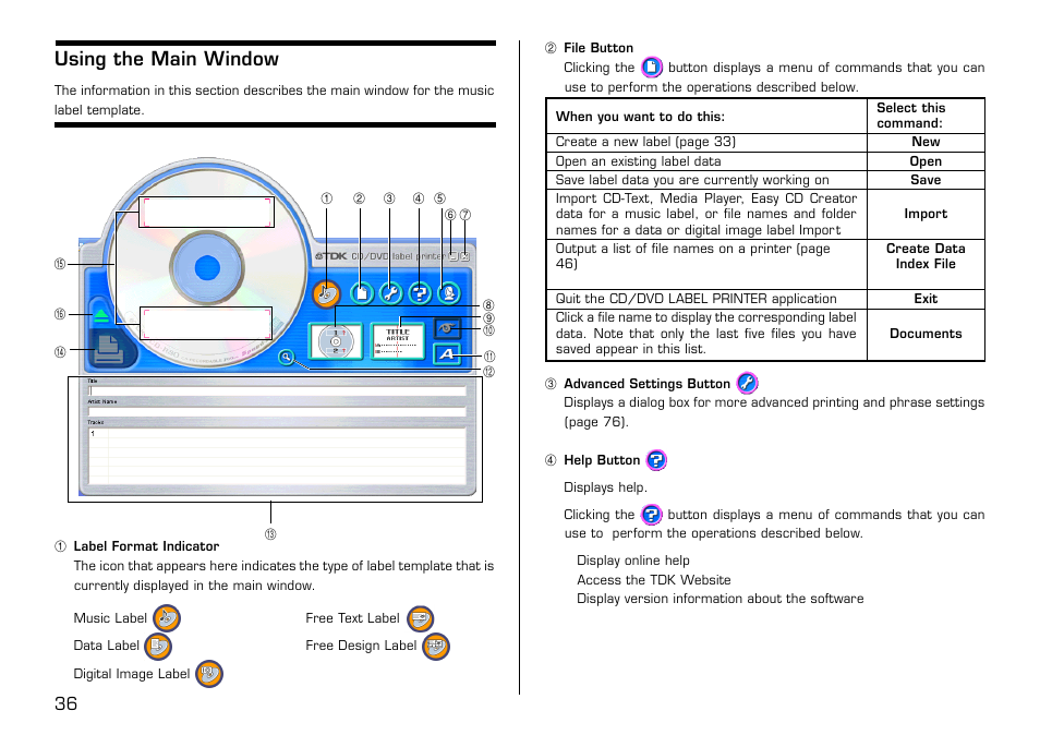 Using the main window | Casio LPCW-50 User Manual | Page 37 / 85