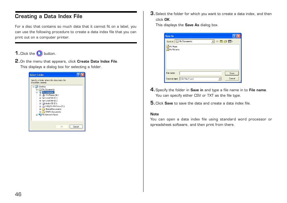 Creating a data index file | Casio LPCW-50 User Manual | Page 47 / 85