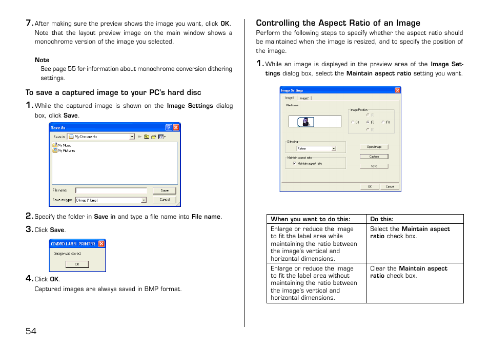 Controlling the aspect ratio of an image | Casio LPCW-50 User Manual | Page 55 / 85