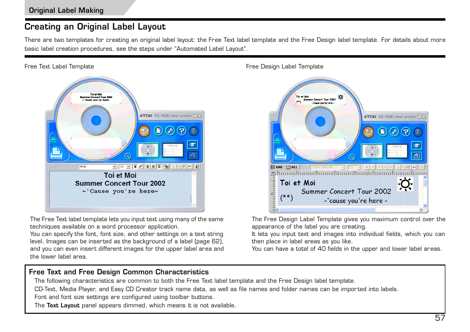 Original label making, Creating an original label layout | Casio LPCW-50 User Manual | Page 58 / 85