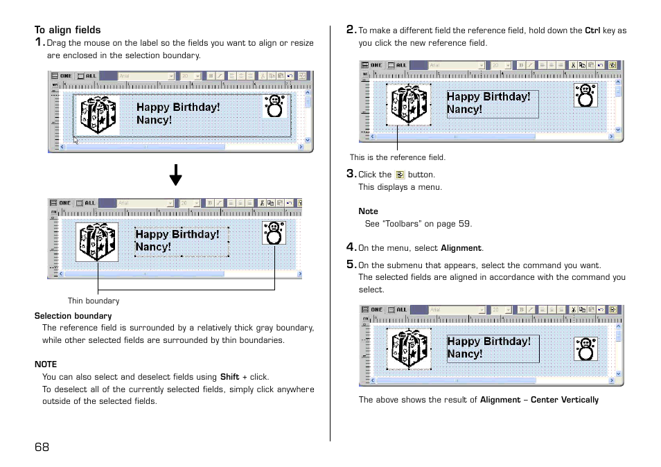 To align fields | Casio LPCW-50 User Manual | Page 69 / 85