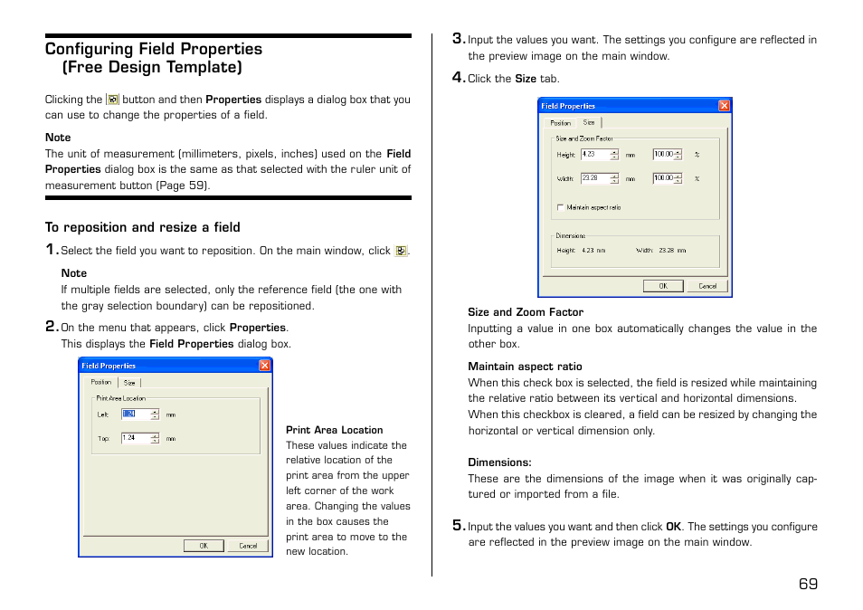 To reposition and resize a field | Casio LPCW-50 User Manual | Page 70 / 85