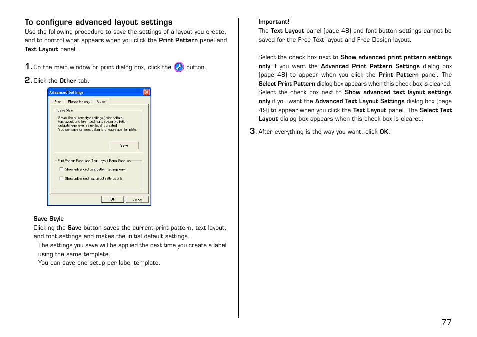 To configure advanced layout settings | Casio LPCW-50 User Manual | Page 78 / 85