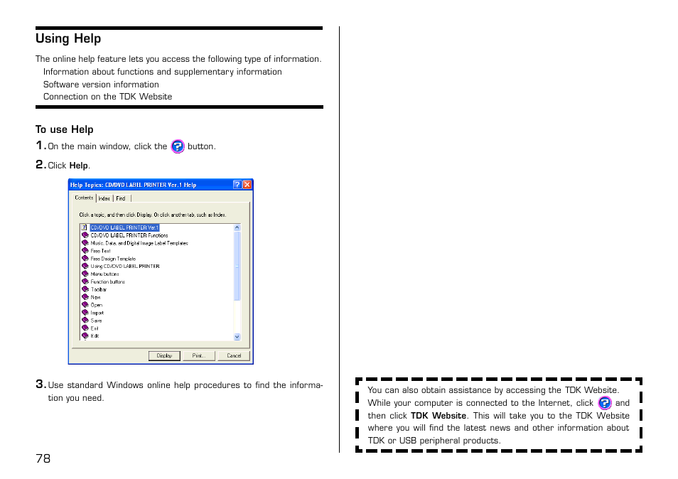 Using help, To use help | Casio LPCW-50 User Manual | Page 79 / 85