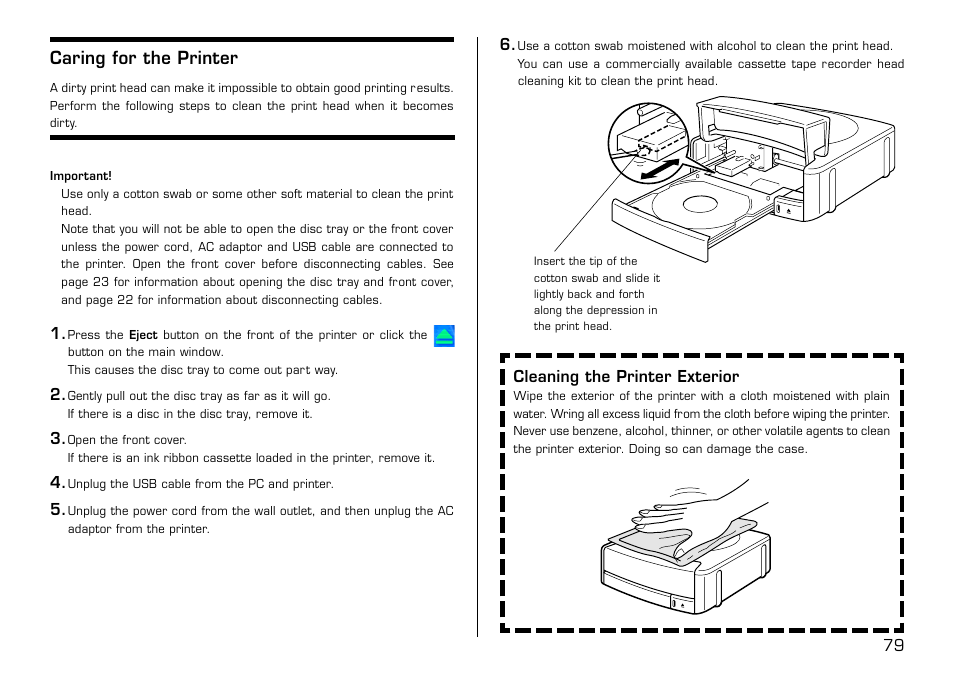 Caring for the printer | Casio LPCW-50 User Manual | Page 80 / 85