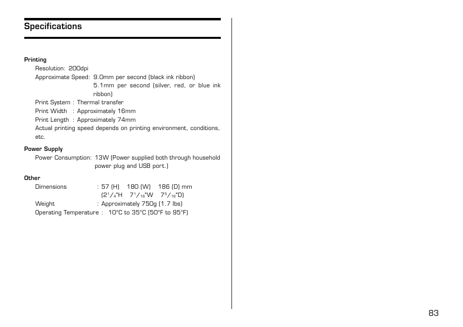 Specifications | Casio LPCW-50 User Manual | Page 84 / 85