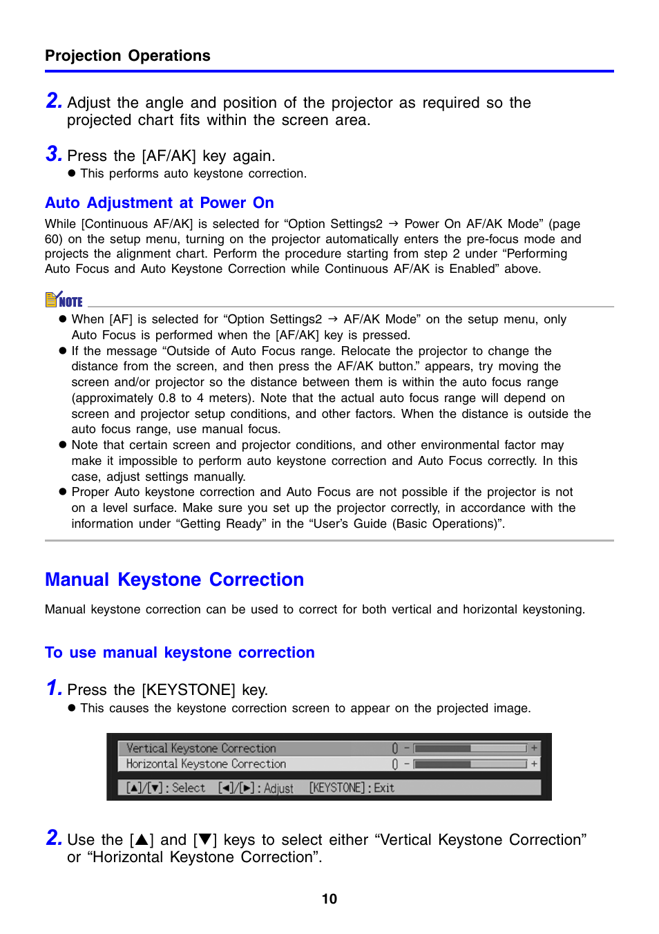Manual keystone correction | Casio XJ-460 User Manual | Page 10 / 78