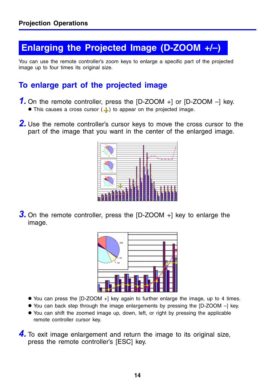 Enlarging the projected image (d-zoom +/–) | Casio XJ-460 User Manual | Page 14 / 78