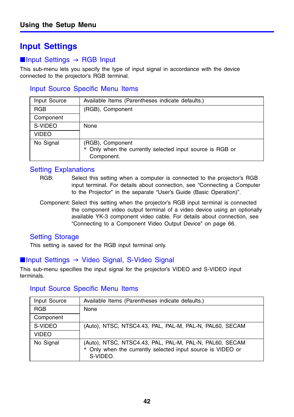 Input settings | Casio XJ-460 User Manual | Page 42 / 78
