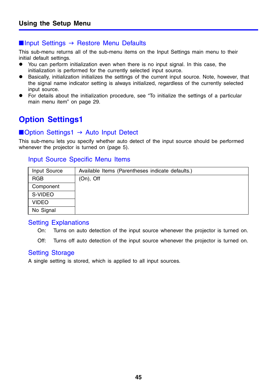 Option settings1 | Casio XJ-460 User Manual | Page 45 / 78