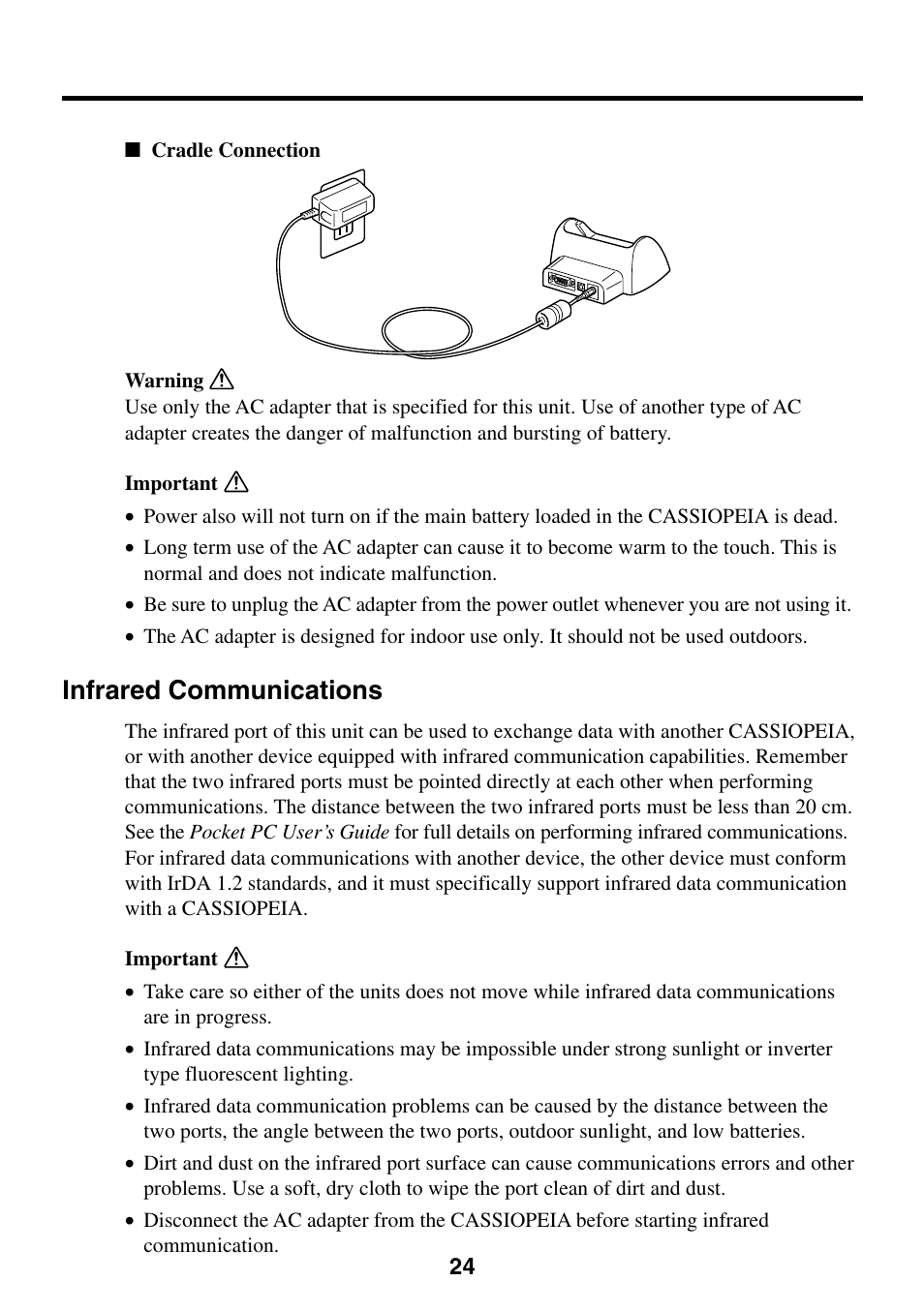 Infrared communications | Casio Cassiopeia EM-500 User Manual | Page 24 / 45