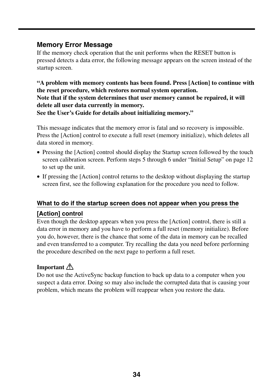 Memory error message | Casio Cassiopeia EM-500 User Manual | Page 34 / 45