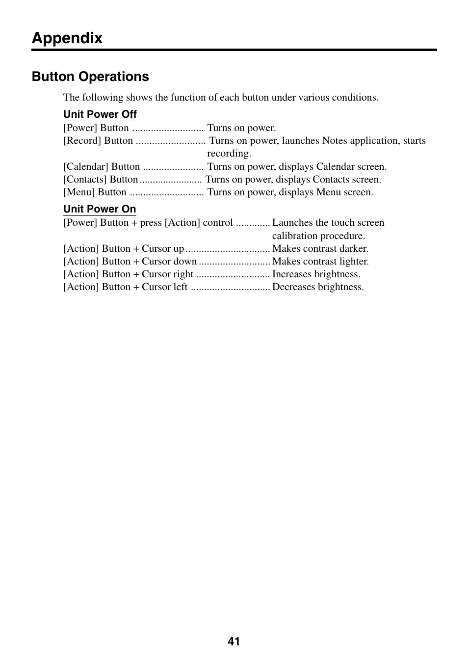 Appendix, Button operations | Casio Cassiopeia EM-500 User Manual | Page 41 / 45