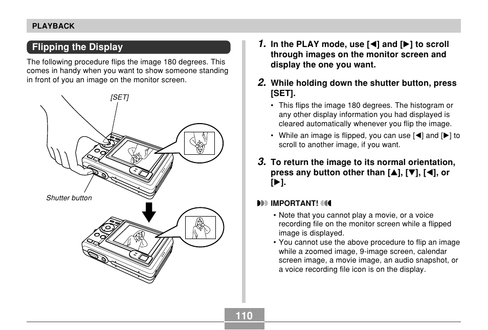 Flipping the display | Casio EXILIM EX-Z55 User Manual | Page 110 / 208